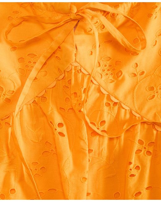 On 34th Orange Eyelet Scalloped-trim Tank