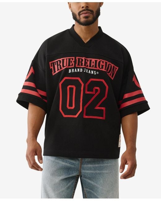 True Religion Black V-neck Football Knit Jersey T-shirt for men