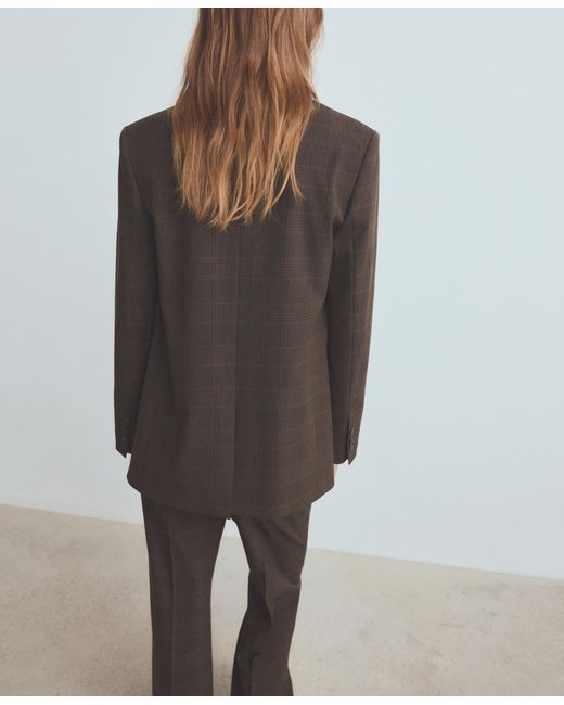 Mango Gray Double-breasted Check Suit Jacket