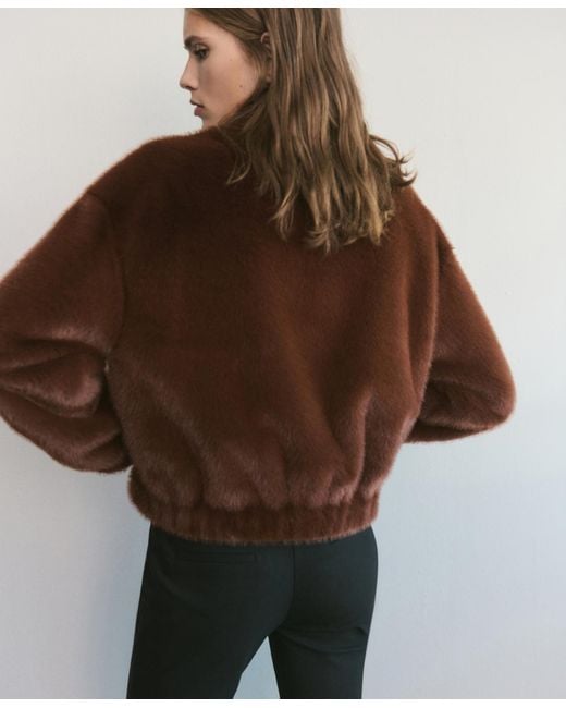 Mango Brown Pockets Faux-fur Jacket