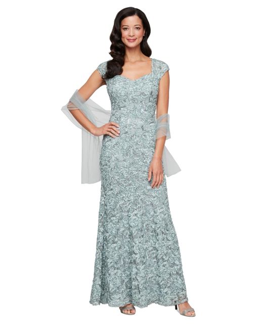 Alex Evenings Women's Sequin & Lace Drape Back Gown Beige Size 2
