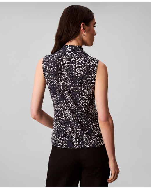 Calvin Klein Black Sleeveless Printed Mock-neck Top