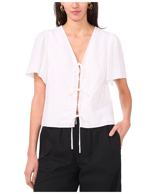 1.STATE White Tie-front Flutter-sleeve V-neck Top