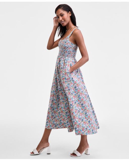 On 34th White Smocked Cotton Tank Midi Dress