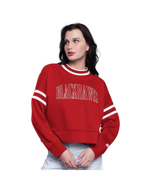 Starter Red Chicago Blackhawks Power Play Cropped Pullover Sweatshirt