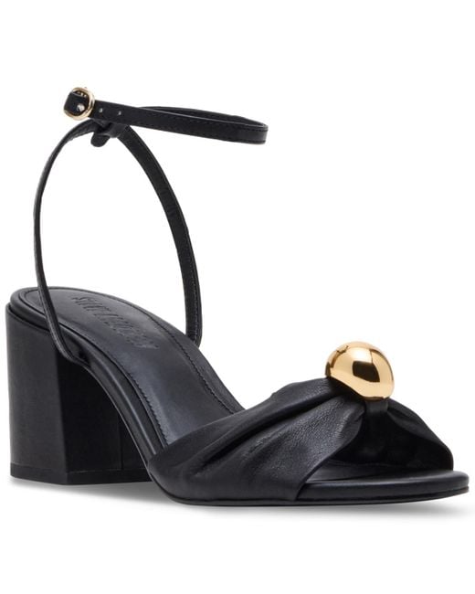 Steve Madden Women's Black Caden Knotted Embellished Block-heel