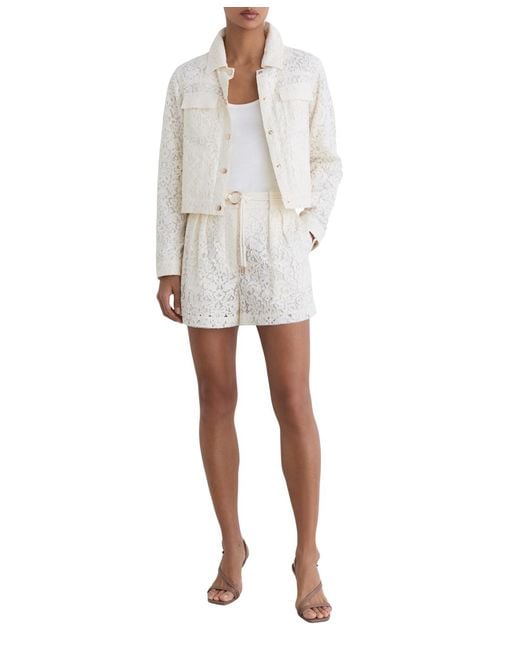 Reiss White Collared Lace Press-stud Jacket