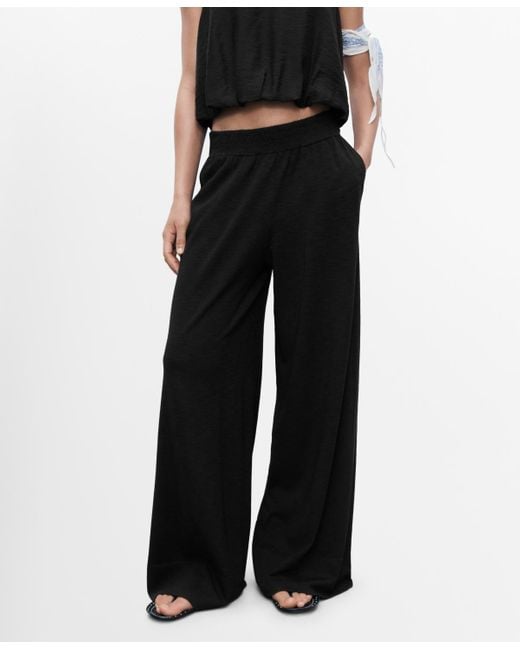 Mango Black Fine Knit Straight Fit Pants