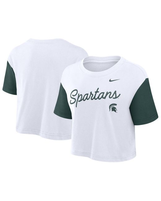 Nike Blue White/green Michigan State Spartans Color Block Script Performance Cropped T-shirt