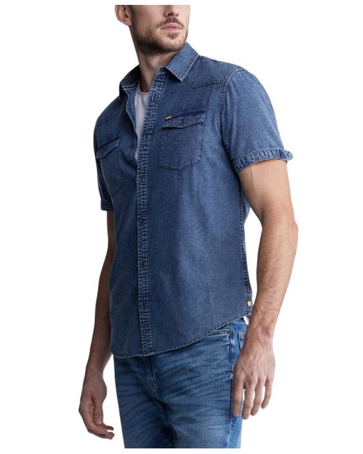 Buffalo David Bitton Blue Somba Short-sleeve Denim Shirt for men