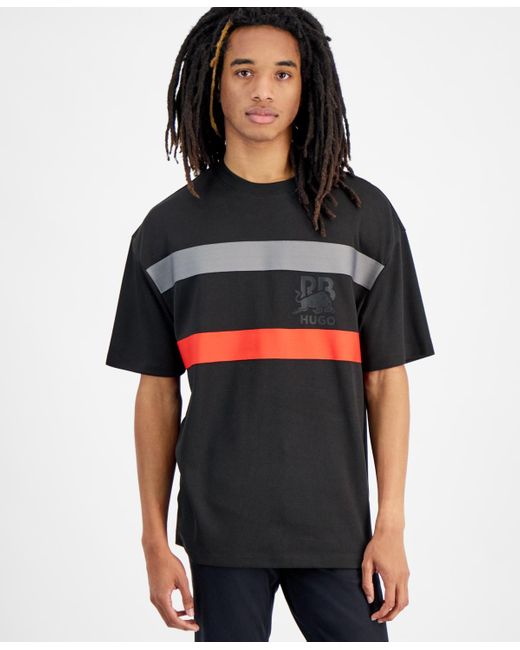 HUGO Black X Rb Oversized-fit Mesh T-shirt With Signature Bull Motif for men
