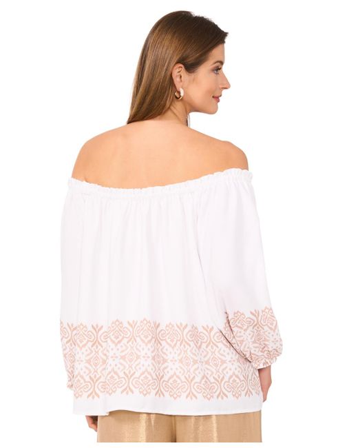 Vince Camuto White Printed Off-the-shoulder Top