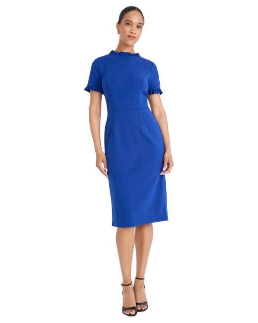 Maggy London Blue Ruffled-trim Sheath Dress