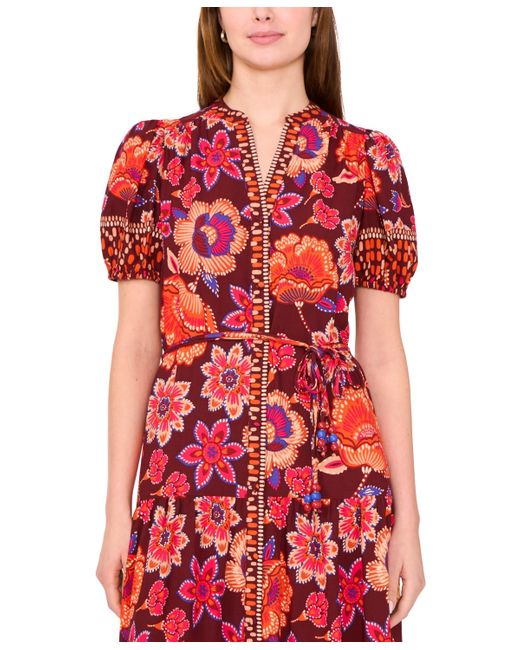 Msk Petite Puff Sleeve Maxi Dress in Red | Lyst