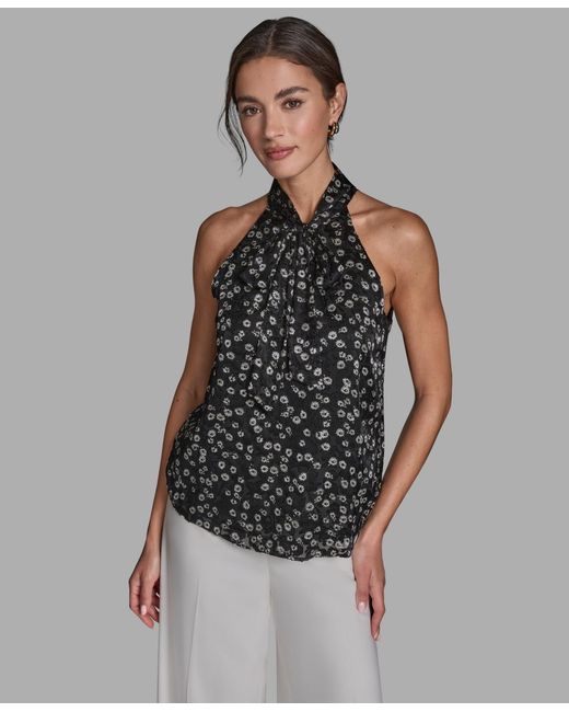 BCBGMAXAZRIA Gray Sleeveless Tie Neck Top