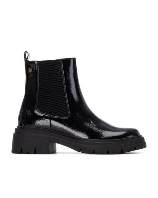 Xti Black Patent Leather Chelsea Booties By