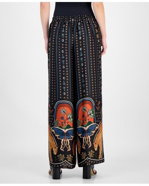 Tahari Blue Printed Pull-on Wide-leg Pants