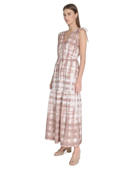 Calvin Klein Pink Printed V-neck A-line Midi Dress