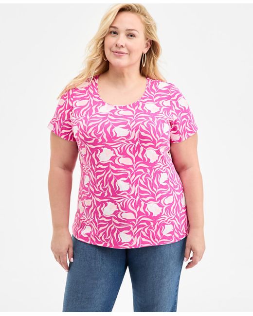 Style & Co. Pink Plus Size Printed Short-sleeve Top