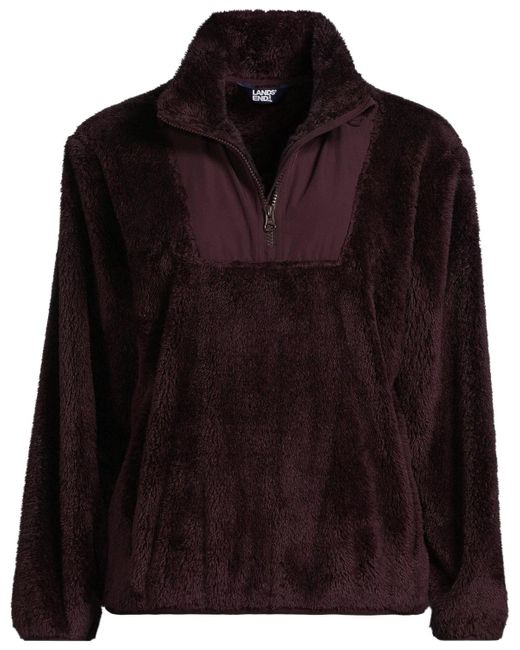 Lands' End Black Plus Size Half Zip Cozy High Pile Fleece Pullover