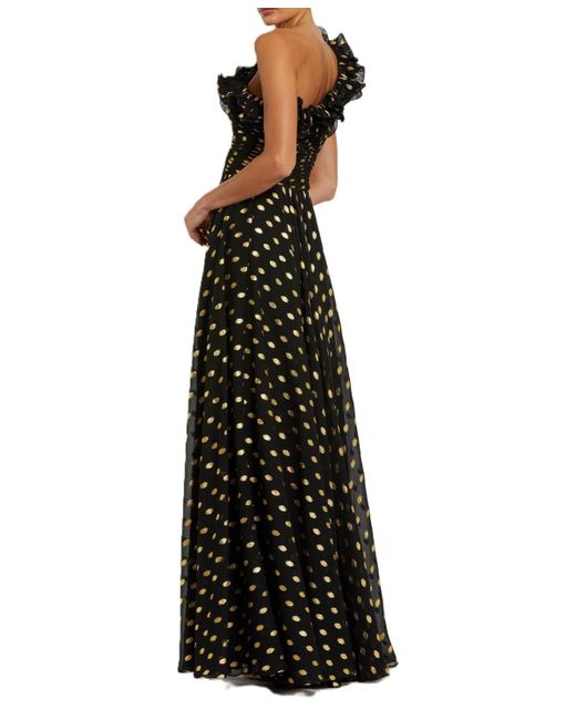 Mac Duggal Black One Shoulder Ruffle Chiffon Gown With Slit