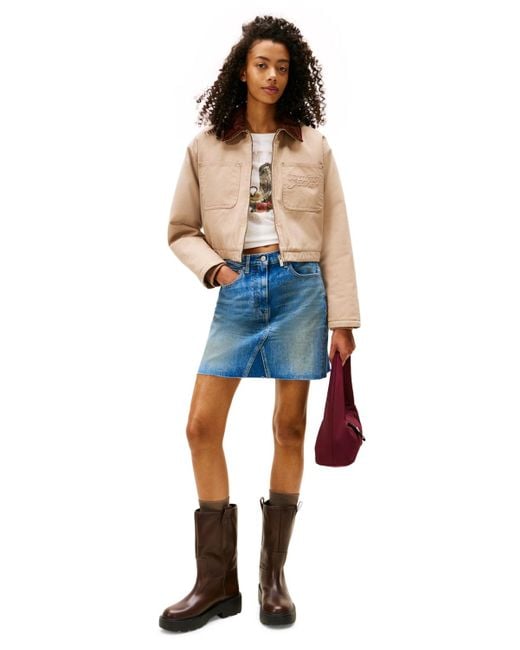 Tommy Hilfiger Cotton Padded Cropped Coach Jacket in Blue Lyst