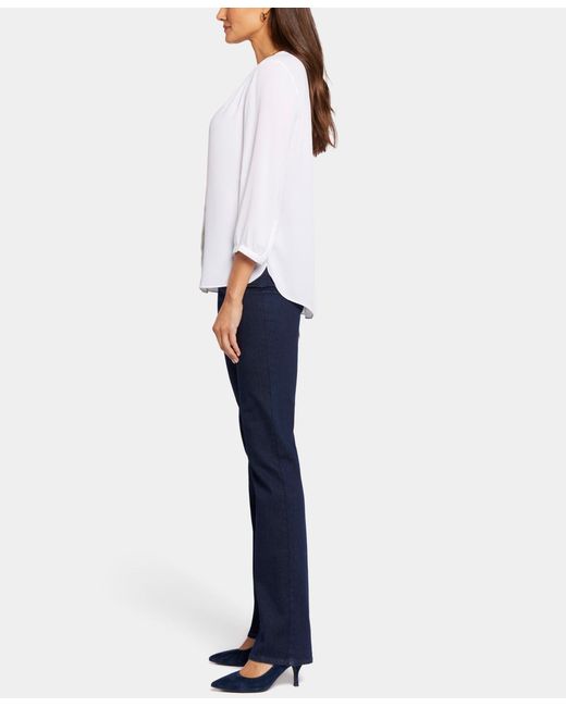 NYDJ White Petite Pintuck Split Neck Top