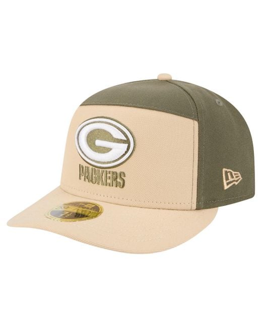 KTZ Natural Â Light Beige/olive Green Bay Packers Two-tone Color Pack Split Panel 59fifty Fitted Hat for men