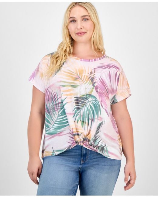 Democracy Women's White Trendy Plus Printed Twist-front Short