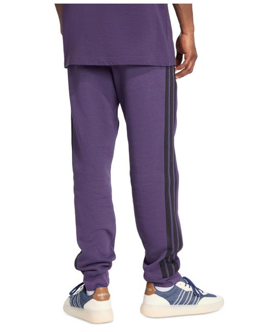 Adidas Purple Essentials Regular-fit 3-stripes Fleece joggers for men