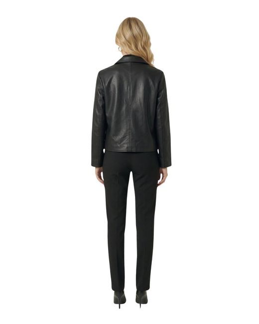 Modenaire Black Leather Button-front Collared Jacket
