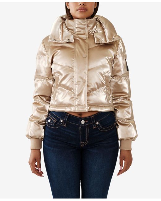 True Religion Double Collar Shiny Puffer Jacket in Blue Lyst