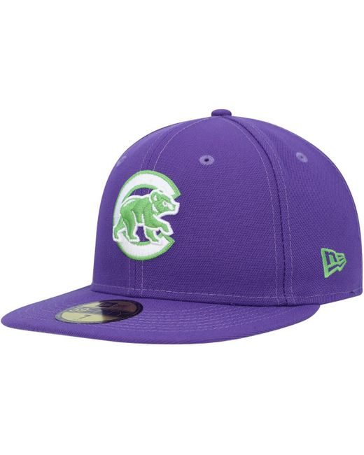 KTZ Purple Chicago Cubs Lime Side Patch 59fifty Fitted Hat for men