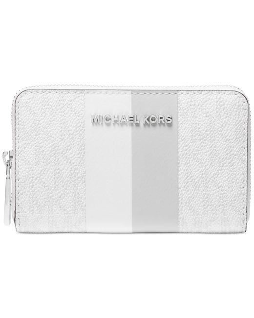 Michael Kors White Michael Jet Set Logo Small Zip Around Card Case