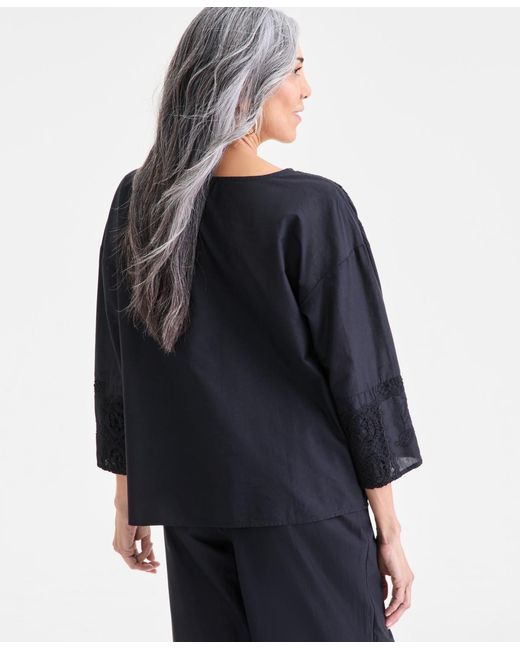 Style & Co. Black . Crochet Patchwork Top