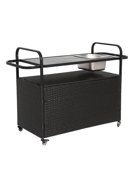 Mondawe Black Wicker Bar Cart