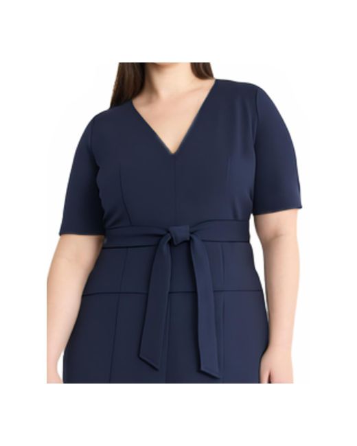 Maggy London Blue Plus Size Short Sleeve Tie Waist Midi Dress