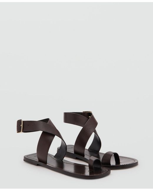 Mango Natural Flat Leather Sandals