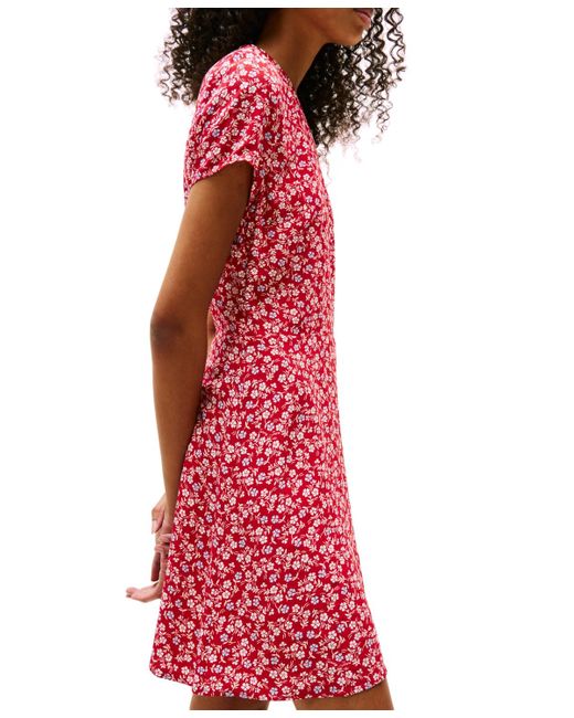 Tommy Hilfiger Red Floral-print Fit & Flare Mini Dress