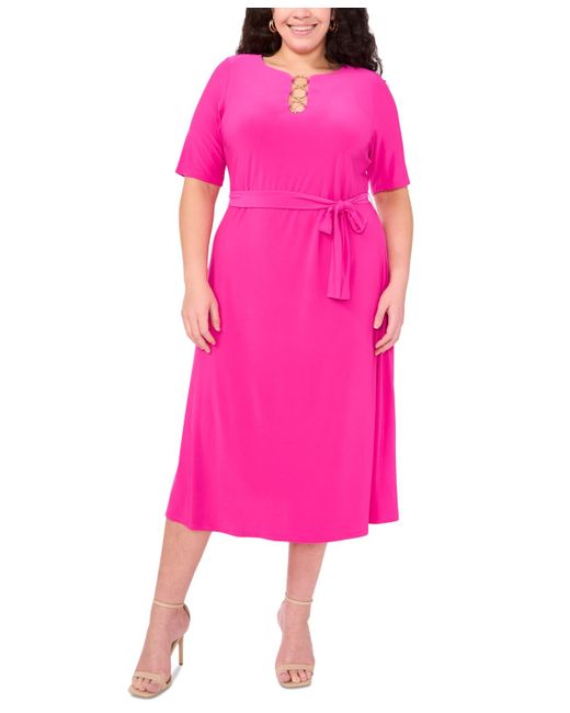 Msk Pink Plus Size Tie-waist Hardware A-line Dress