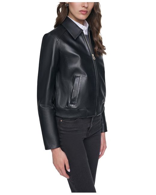 Cole Haan Black Smooth Lamb Bomber Jacket