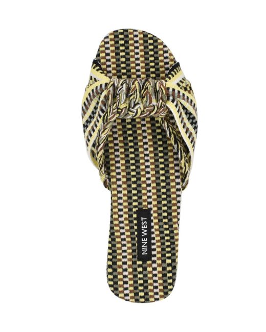 Nine West Green Lalta Knotted Flat Slide Sandals
