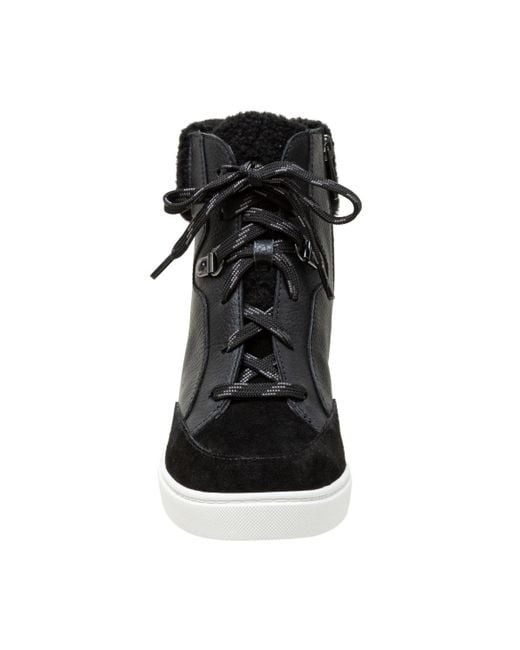 Linea Paolo Black Arden Faux Shearling Trimmed Wedge Sneakers