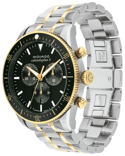 Movado Metallic Calendoplan S Swiss Quartz Chronograph Two Tone Stainless Steel Watch 42mm for men