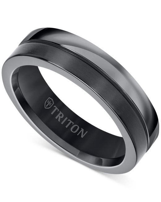 Triton Gray Two-tone Textured Insert Wedding Band for men