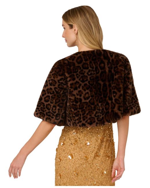 Adrianna Papell Brown Leopard Print Crewneck Jacket