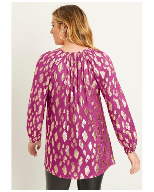 June + Vie Pink June + Vie June + Vie Metallic Print Blouse