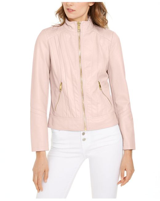 blush pink leather jacket