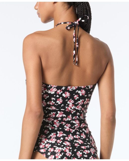 Michael Kors Black Michael Floral-print Bandeau Tankini Top