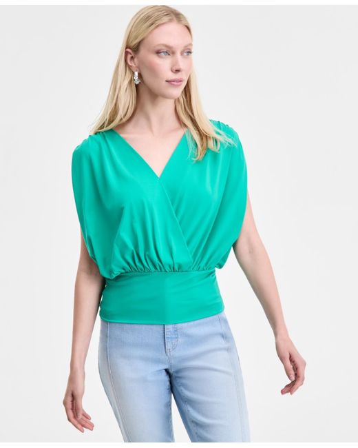 INC International Concepts Green Surplice V-neck Top